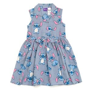 Disney Stitch Girls Dress Sleeveless Blue All Over Print Size 14-16 Button Front